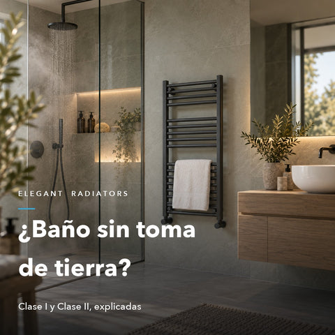 Toallero antracita junto a la ducha — Clase I, Clase II y toma de tierra