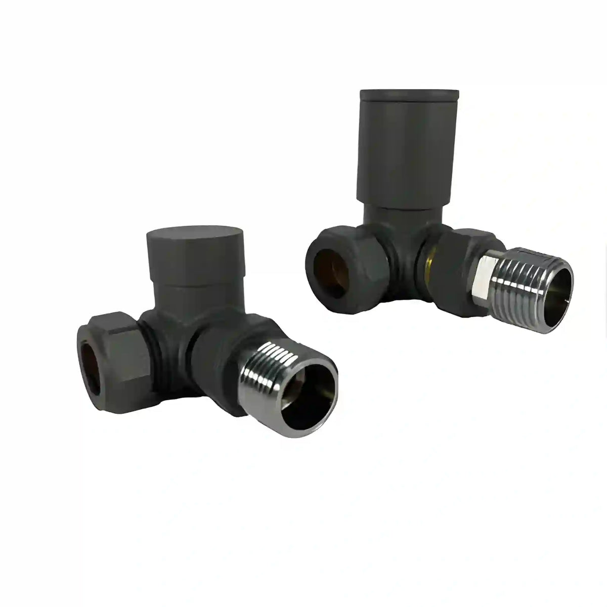 Válvula de esquina antracita para radiador toallero — par 1/2" BSP